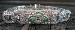 Estate Art Deco Platinum, Diamond and Emerald Bracelet