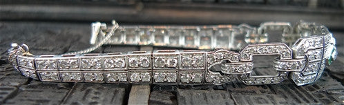 Estate Art Deco Platinum, Diamond and Emerald Bracelet