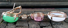 Churchill Private Label 18K Rose Gold Chrysophase, Pink Tourmaline, Lavender Jade and Diamond Drop Earrings