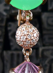 Churchill Private Label 18K Rose Gold Chrysophase, Pink Tourmaline, Lavender Jade and Diamond Drop Earrings