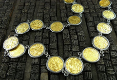 ARA 24K Collection Yellow Gold and Oxidized Silver Disc "Coin"  Necklace