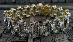 Early Art Deco 18K and Fine Silver Diamond Link Bracelet