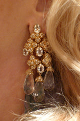 Estate 18K Yellow Gold, Diamond and White Topaz Chandelier Earrings