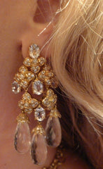 Estate 18K Yellow Gold, Diamond and White Topaz Chandelier Earrings