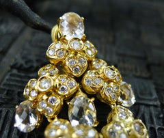 Estate 18K Yellow Gold, Diamond and White Topaz Chandelier Earrings