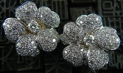 14K White Gold and Diamond Flower Earrings