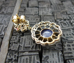 Estate Deep Blue Sapphire and Diamond Drop Earrings in 18K Gold and Silver