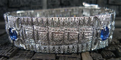 Estate Art Deco Style Sapphire and Diamond Bracelet in 18K White Gold