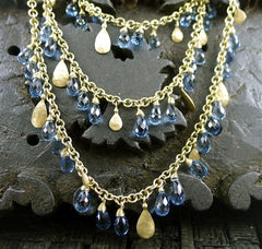 Talisman Unlimited 14K Yellow Gold and Blue Topaz Three Strand Cascading Rapt Pears Necklace
