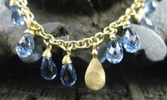Talisman Unlimited 14K Yellow Gold and Blue Topaz Three Strand Cascading Rapt Pears Necklace