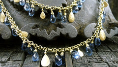 Talisman Unlimited 14K Yellow Gold and Blue Topaz Three Strand Cascading Rapt Pears Necklace