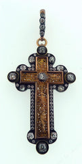 Elaborate Early 19th Century Antique Venetian Cross/Pendant in 18K Yellow Gold and Diamonds