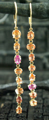 CHURCHILL Private Label Orange and Pink Sapphire Drop Earrings in 18K Yellow Gold