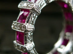 Estate 14K White Gold, Diamond and Ruby Eternity Band Ring