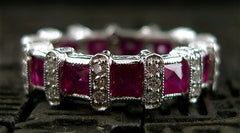 Estate 14K White Gold, Diamond and Ruby Eternity Band Ring