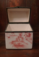 Antique French Porcelain Tea Caddy in Pink Toile Design