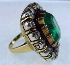 Antique 14K Yellow Gold Emerald and Diamond Ring