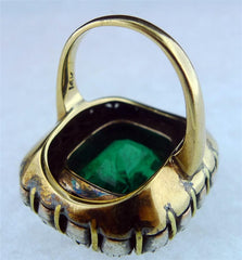 Antique 14K Yellow Gold Emerald and Diamond Ring