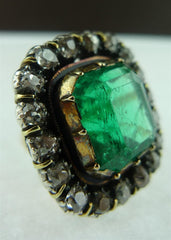 Antique 14K Yellow Gold Emerald and Diamond Ring