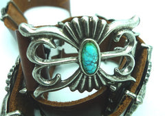 Adrienne Teegarden Southwestern Reproduction Navajo Concho Belt with Sand Cast Conchos Inlaid with Turquoise by TeeGarden