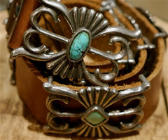 Adrienne Teegarden Southwestern Reproduction Navajo Concho Belt with Sand Cast Conchos Inlaid with Turquoise by TeeGarden