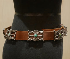 Adrienne Teegarden Southwestern Reproduction Navajo Concho Belt with Sand Cast Conchos Inlaid with Turquoise by TeeGarden