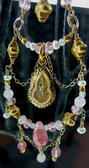 Cameron Cohen Chandelier Pink Earrings with Buddha