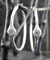 Pamela Froman 18k White Gold and Diamond Crushed Headlight Hoops