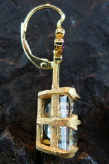 Pade Vavra White Faceted Topaz and Ruby Cross Earring 18K Yellow Gold