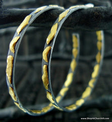 Yossi Harari 24 Yellow Gold and Blackened Gilver Libra Hoop Earrings