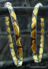 Yossi Harari 24 Yellow Gold and Blackened Gilver Libra Hoop Earrings