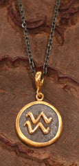 Yossi Harari 24K Yellow Gold and Oxidized Gilver Astrological Sign Pendant, Aquarius