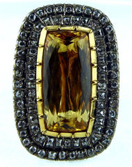 Georgian 18K Yellow Gold, Imperial Topaz and Diamond Ring Circa 1800
