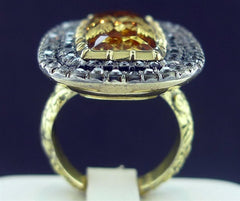 Georgian 18K Yellow Gold, Imperial Topaz and Diamond Ring Circa 1800