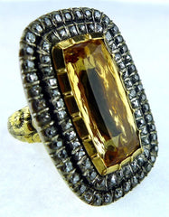 Georgian 18K Yellow Gold, Imperial Topaz and Diamond Ring Circa 1800