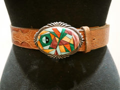 Navajo Native Stone Inlaid Sterling Silver Buckle and Belt