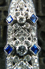Estate Art Deco Era 18K White Gold, Diamond and Blue Sapphire Earrings