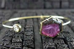 Jemma Wynne Limited Edition 18K Gold  Large Geometric Tourmaline & Round Diamond Bangle Bracelet