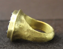Yossi Harari Red Sara Ring 24 K Yellow Gold, Blackened Silver, Pink Sapphires, Rubies