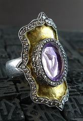 Sevan Bicakci  Carved Theodora Ring in 24K Yellow Gold, Silver, Amethyst, and Diamonds