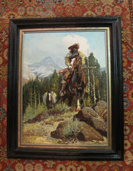 Woodsman in Mountain Landscape, Signed T. Swanton Bateman 20th Century Oil Painting