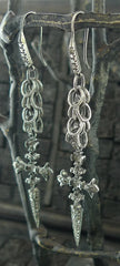 Irit Design Oxidized Sterling Silver and Diamond Sword Earrings