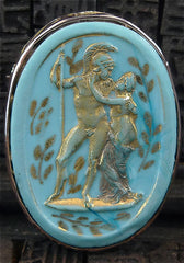 Antique Venetian Turquoise Glass Cameo Pendant/ Brooch in Yellow Gold