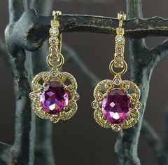 Erica Courtney Rubelite and Diamond Earrings in 18K Yellow Gold