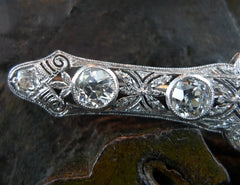 Antique Art Deco Diamond Bar Brooch (Pin) in 18K White Gold