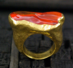 ARA 24K Polished Fire Opal Ring in 24K Gold