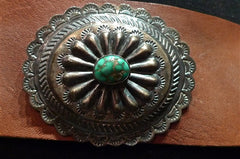 Old Navajo Sterling Silver Concho Belt with Turquoise on New Leather