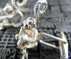 Le Petit Marcel Monkey Cufflinks in Silver with Black Diamond Eyes by Catherine Michiels
