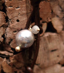 Rebecca Lankford Leather Lariat Necklace with Baroque Pearls and Diamond Charms