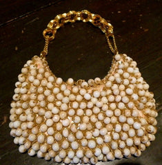 Clara Kasavina Ivory Beaded Bag with Swarovski Crystals and Chain Strap